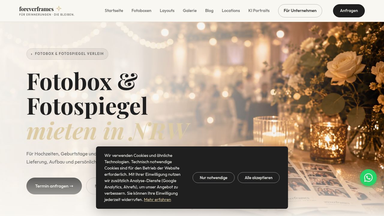 Bild von der Webseite von Forever Frames | Fotobox Verleih NRW